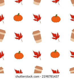 patrón otoño con hojas de calabaza y otoño. Patrón otoñal para el diseño otoñal.