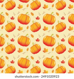 Autumn pattern with pumpkin and leaves