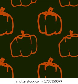 Autumn pattern with pumpkins. Green background. Can be used for postcard design, textiles, etc. Seasonal design.