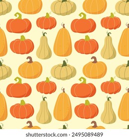 Autumn pattern with pumpkins. Vector illustration