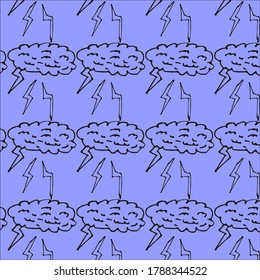 Autumn pattern with a rainy sky. Blue background. Can be used for postcard design, textiles, etc. Seasonal design.