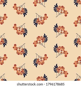 
autumn pattern of a Rowan branch on a yellowish-white background. Vector illustration