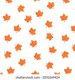 Autumn pattern. Seamless background with orange maple leaves. Vector illustration in cartoon style.