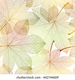 Autumn pattern seamless, leaves of chestnut background. Colorful realistic vector illustration.