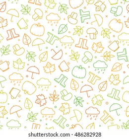 Autumn pattern. Seamless. Outline. Colorful. White background.