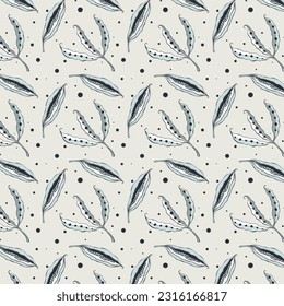 Autumn pattern with seeds pods doodle hand drawn pastel colors. Vector illustration