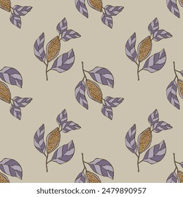 Autumn pattern with seeds and seeds pods hand drawn doodle. Vector illustration