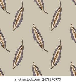 Autumn pattern with seeds and seeds pods hand drawn doodle. Vector illustration