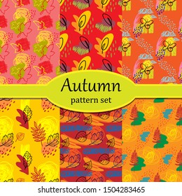 Autumn pattern set. Vector colorful wallpapers collection.