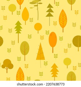 Autumn pattern of trees in cartoon style for print and decoration.Vector illustration.