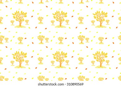 Autumn pattern with trees and yellow leaves. Vector illustration.