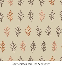 Autumn pattern with twigs in beige, brown, pink and red palette