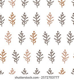 Autumn pattern with twigs in beige, brown, pink and red palette