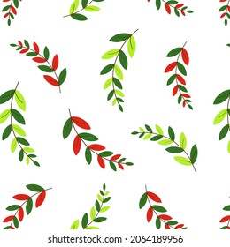 autumn pattern of twigs with colorful leaves. Vector