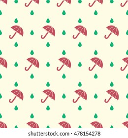 Autumn pattern with umbrellas and rain