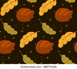   Autumn  pattern with various colorful leaves on a black background
