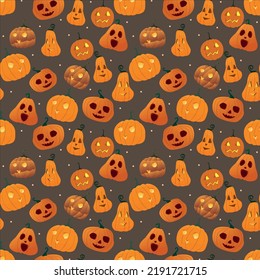Autumn pattern. Vector illustration of autumn. Autumn pattern illustration with pumpkins. jack-o'-lantern 