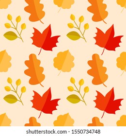 Autumn pattern. Vector. Seamless background with fall leaves. Colorful illustration seamless pattern