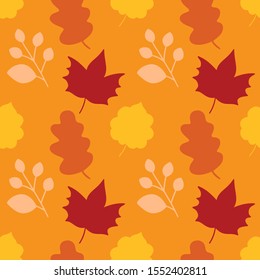 Autumn pattern. Vector seamless pattern. Seamless background with variation fall leaves.  orange yellow seamless pattren with leaves
