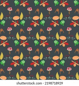 Autumn pattern. Vector. Seamless background with fall leaves, zig zag, polka dot and stripes. Set seasonal geometric wallpapers. Colorful cartoon illustration in flat design.