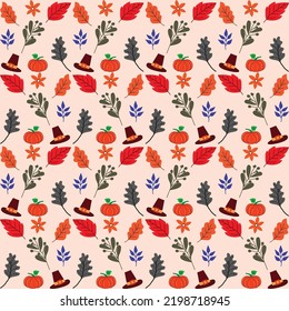 Autumn pattern. Vector. Seamless background with fall leaves, zig zag, polka dot and stripes. Set seasonal geometric wallpapers. Colorful cartoon illustration in flat design.