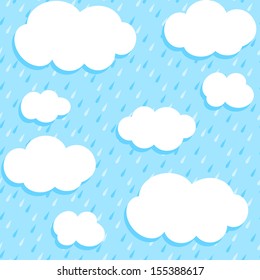 Autumn pattern with white clouds and rain. Seamless vector background.