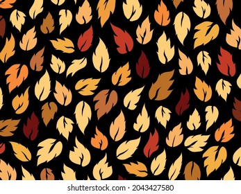 Autumn pattern. Yellow, brown and red leafs on black background pattern.  Autumn colours leafs vector pattern. 