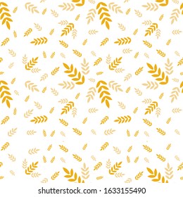 Autumn pattern with yellow leaves, wheat