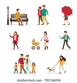 Autumn people characters collection. Flat style vector illustration.