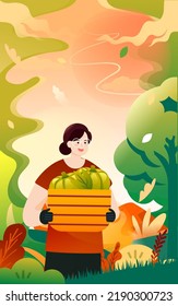 Autumn people exercise and walk outdoors with trees and grass in the background, vector illustration