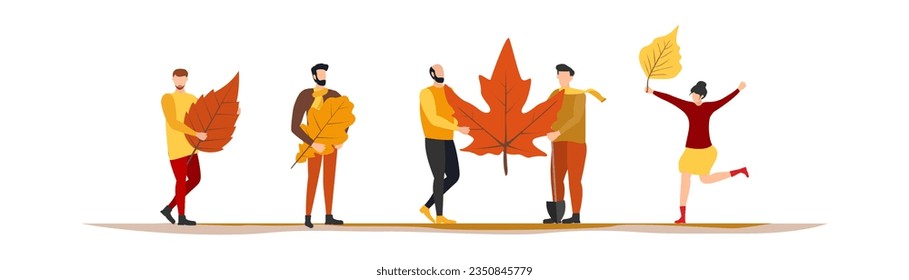 autumn People with leaves. Vector.
