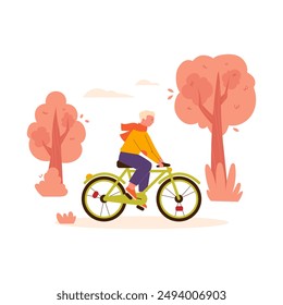 autumn people park. A guy rides a bicycle in an autumn park. Vector illustration
