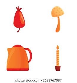 Ícones de período de outono definem o vetor de desenhos animados. Conceito de temporada de outono. Hora do ano