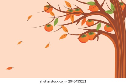 Autumn persimmon picking illustration frosting solar term parent-child trip picking fruit poster Chinese translation: frosting