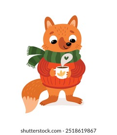 Autumn picture with a fox and a cup