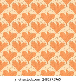 Autumn pile of leaves seamless pattern. Fall forest scallop repeat background. Vector hand drawn flat illustration.