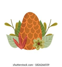autumn pine cone flower leaf branch vegetation vector illustration