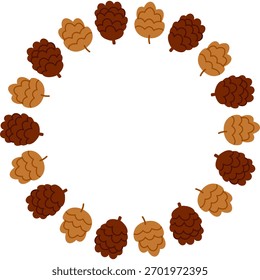 Autumn Pinecone Circular Wreath Frame Border. Natural pine cone frame. Vector graphic for fall or winter holiday invitation template.