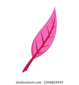 Autumn pink leaf flat vector. Cartoon drawing of floral autumnal element, pink leaf. Autumn decoration, nature concept.