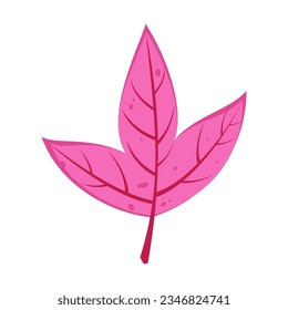 Autumn pink leaf vector. Cartoon drawing of floral autumnal element, pink leaf. Autumn decoration, nature concept.