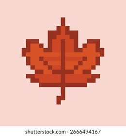 Ilustração de outono Pixel Art Red Maple Leaf