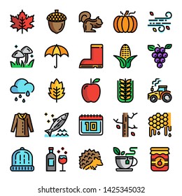 autumn pixel perfect color line icons, vector line editable stroke