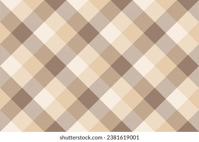Autumn Plaid patten horizontal background. Vector checkered brown and beige plaid textured wallpaper. Traditional diagonal fabric print. Flannel fall plaid texture for fashion, print, design
