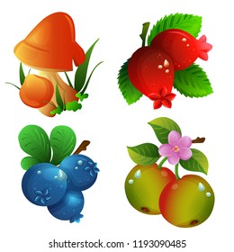autumn plant and creatures icon set