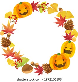 Autumn plant wreath. Halloween vector illustration frame
