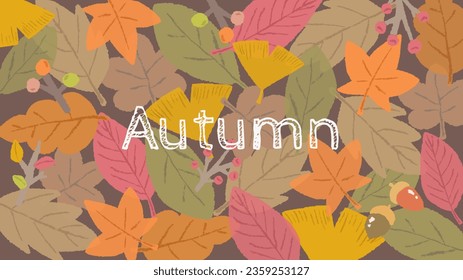 Herbstpflanzen, Hintergrund verstreut mit Herbstblättern und Ginkgo-Biloba, handgezeichnet strukturierte, farbige Bleistift-Illustration