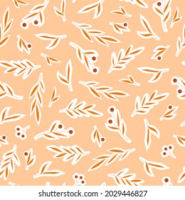 Herbstpflanzen und Blätter nahtlose Muster handgezeichnet Stil. Vektorgrafik