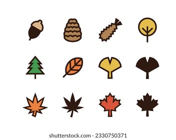 Autumn plants and leaves vector icon set