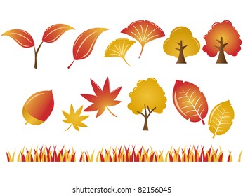 Autumn plants tree leaf icons set