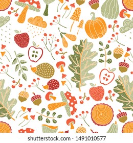 Autumn and polka dots.Vector seamless pattern.